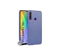 Housse etui coque rigide simili cuir crocodile pour Huawei Y6p + film ecran - BLEU FONCE -