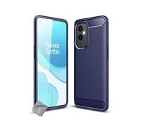 Housse etui coque silicone gel carbone pour OnePlus 9 + film ecran - BLEU FONCE -