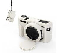 Housse étui en silicone pour appareil photo Canon G7X Mark II avec bouchon d'objectif intégré pour protéger de la poussière et des rayures (Blanc)