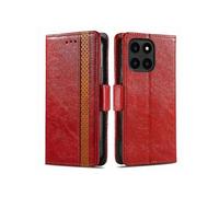 Housse Folio en Cuir pour Honor X6A 4G Coque Premium PU TPU Flip Etui Portefeuille avec Fentes pour Cartes, Pochette Protector Etui Case Cover Rouge