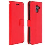 Coque et étui téléphone mobile Avizar Housse Compatible Folio Samsung Galaxy J6 Etui Compatible Porte carte Fonction Support - Rouge