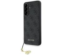 Housse Galaxy A56 Guess Logo En Cuir Synthétique Gris Avec Chaîne Dorée