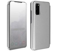 Housse Galaxy S20 Clapet Effet Miroir Support Vidéo Compatible Qi Argenté