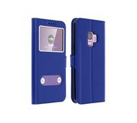 Housse Galaxy S9 Etui Clapet 2x Fenêtre Coque Silicone Gel Protection - Bleu