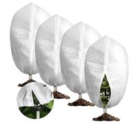 Housse Hivernage Plante, Lot de 4 Voile Hivernage Plante Exterieur 80x100cm Avec Fermeture Éclair et Cordon de Serrage, 70g/m² Housses de Protection pour Plantes, Anti-Gel et Intempéries, Réutilisable