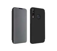 Housse Huawei P40 Lite E Clapet Translucide Design Miroir Support Vidéo Noir