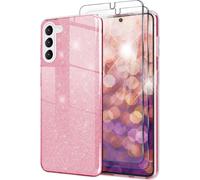 Housse hybride pailletée pour Samsung Galaxy S23 Plus, 2x protection d'écran en verre rose