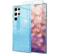Housse hybride pailletée pour Samsung Galaxy S23 Ultra, 2x protection d'écran bleu
