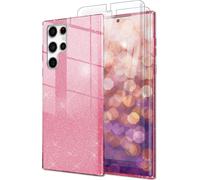 Housse hybride pailletée pour Samsung Galaxy S23 Ultra, 2x protection d'écran Rose