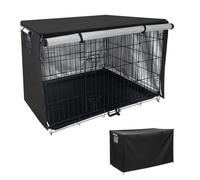Housse Imperméable De Cage Chien, Couverture D'ombrage Pour Chenils Chien | Double Porte Chien Cage Housse Avec Fenêtre De Ventilation Et Fermetures Éclair,Tissu De Toile Robuste(Black,109*74*76cm)