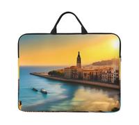 Housse imperméable et résistante aux chocs pour ordinateur portable 14" Motif coucher de soleil à Barcelone Convient pour le bureau, les voyages d'affaires et les voyages quotidiens.
