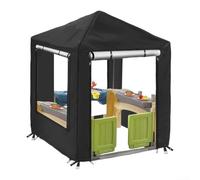 Housse imperméable pour cabane de jeu, avec 2 fermetures éclair imperméables solides, 4 boutons-pression et 2 cordons élastiques pour jardin, chalet, résistant à la pluie et au soleil (noir)