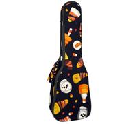 Housse imperméable rembourrée pour ukulélé concert avec sangles réglables - Silhouette de chauve-souris noire sur fond orange, Multicolore 07, 25.9x9x3.1in/66x23x8cm, Organiseur de sac