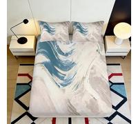 Housse Impressionniste 3D Printed Drap-Housse Microfibre Scène Côtière Bed Sheet pour Chambre D’Amis Nettoyage Facile Décor Moderne 90x200x25cm