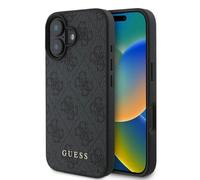 Housse IPhone 16 Guess En Cuir Synthétique Gris Motif Logo Doré