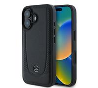 Housse IPhone 16 Plus Mercedes Cuir Véritable Noir Logo Étoile