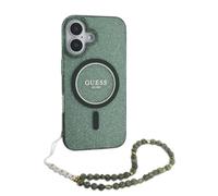 Housse iPhone 16 Pro Max GUESS Magnétique MagSafe PU Cuir Paillettes Perles Vert