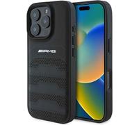Housse iPhone 16 Pro Max Mercedes AMG cuir véritable perforé noir logo