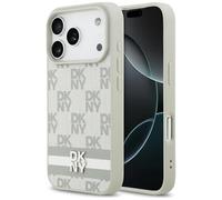 Housse IPhone 17 Pro DKNY Cuir Synthétique Beige Logo Métal Argent