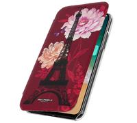 Housse iPhone X / XS Etui Portefeuille Fleurs de Lotus Clapet Folio Rouge Akashi
