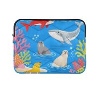 Housse légère pour ordinateur portable 13-14 pouces Motif animaux marins, océan, bleu, mallette d'ordinateur zippée pour voyage d'affaires