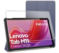Housse Lenovo Tab M11 Coque Etui veille auto + VERRE Trempé, Bleu Foncé
