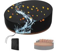 Housse Lit Bain de Soleil Ronde Jardin,Bâche de Protection pour île de Soleil Ronde Meubles Exterieur, Anti-poussière Baches pour Chaise Longue Ronde pour Patio (Size:228*83cm,Color:Black)