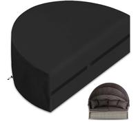 Housse lit de Jardin Semi-Circulaire, Housse de Protection Canapé lit Semi-circulaire, BâChe 600d pour îlot Transat Demi-Rond avec Cordon et Bouton Pression, ImperméAble, Anti-Uv, Noir (170*72*80cm)