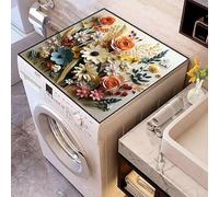 Housse Machine A Laver Fleurs Tapis De Protection Antidérapant Pour Machine À Laver Et Seche Linge, Dessus Imperméable Tapis Lave Linge Pour Table De Chevet Salles De Bains40*60Cm