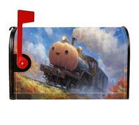 Housse magnétique de boîte aux lettres citrouille, motif train caricatural, nuages, Halloween, orange, 45,7 x 53,3 cm