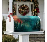 Housse magnétique de boîte aux lettres motif sapins de pin, étoiles festives, ciel nocturne, hiver vert foncé, pour décoration extérieure de cour, 45,7 x 53,3 cm