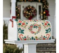 Housse magnétique de boîte aux lettres pour décoration de pelouse, motif fleurs festives de Noël, sucre d'orge, 45,7 x 53,3 cm, rouge