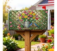 Housse magnétique pour boîte aux lettres arrosoir, tulipes rustiques, jonquilles, printemps vert, 45,7 x 53,3 cm
