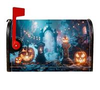 Housse magnétique pour boîte aux lettres citrouille, crâne effrayant et fantaisie, pierre tombale, Halloween, orange pour décoration de cour avant, 45,7 x 53,3 cm