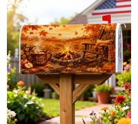 Housse magnétique pour boîte aux lettres de feu de camp, housse de boîte aux lettres rustique à feuilles pour décoration de jardin, terrasse, 53,3 x 64,9 cm, orange