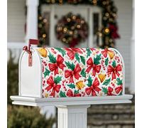 Housse magnétique pour boîte aux lettres de Noël, motif houx, clochette de Noël, décoration de boîte aux lettres rouge, 45,7 x 53,3 cm