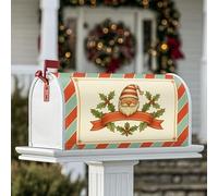 Housse magnétique pour boîte aux lettres de Noël - Motif Père Noël - Bannière de houx - Décoration de jardin et terrasse - 53,3 x 64,9 cm - Rouge