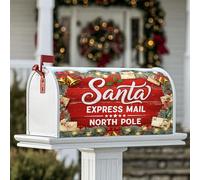 Housse magnétique pour boîte aux lettres de Noël - Motif Père Noël - Cloches de houx - Rouge - Pour décoration de jardin ou extérieur - 53,3 x 64,9 cm