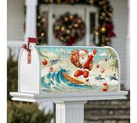 Housse magnétique pour boîte aux lettres de Noël motif Père Noël, planche de surf tropicale, dauphins, décoration de Noël rouge, 45,7 x 53,3 cm
