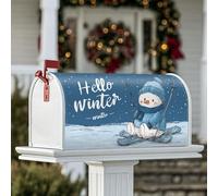 Housse magnétique pour boîte aux lettres décorative pour porte d'entrée, motif bonhomme de neige, ski, hiver, bleu, 45,7 x 53,3 cm