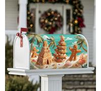 Housse magnétique pour boîte aux lettres en forme de bonhomme en pain d'épices, plage, sapin de Noël, château de sable, boîte aux lettres de Noël, décoration de porte d'entrée, 53,3 x 64,9 cm