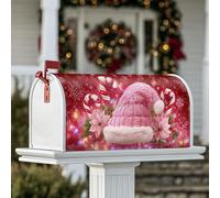 Housse magnétique pour boîte aux lettres en forme de chapeau de Père Noël, sucre d'orge, poinsettias, protection de poteau pour décoration de maison et de jardin, 45,7 x 53,3 cm