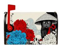 Housse magnétique pour boîte aux lettres en forme de chat - Motif tête de mort - Pivoine japonaise - Pour décoration de maison et de jardin - 45,7 x 53,3 cm