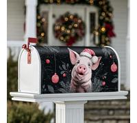 Housse magnétique pour boîte aux lettres en forme de cochon - Chapeau de Père Noël - Décorations de Noël - Rouge - 53,3 x 64,9 cm