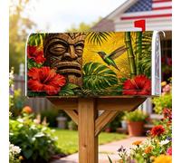 Housse magnétique pour boîte aux lettres en forme de colibri, masque Tiki exotique tropical, hibiscus, pour décorations extérieures, 53,3 x 64,9 cm