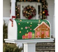 Housse magnétique pour boîte aux lettres en forme de maison en pain d'épices, cadeaux festifs, sucre d'orge, décoration de porte d'entrée, 53,3 x 64,9 cm, vert
