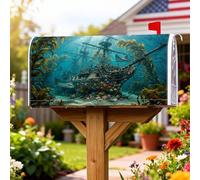 Housse magnétique pour boîte aux lettres en forme d'épave de mer, corail bleu été pour décoration de jardin, cour, 45,7 x 53,3 cm
