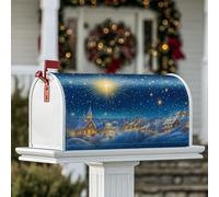 Housse magnétique pour boîte aux lettres en forme d'étoile, village traditionnel de Noël, église de Noël, décoration de jardin, 53,3 x 64,9 cm, bleu