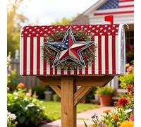 Housse magnétique pour boîte aux lettres étoilée - Couronne patriotique rustique à rayures du 4 juillet - Rouge - Pour décoration de jardin, cour, 53,3 x 64,9 cm