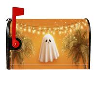 Housse magnétique pour boîte aux lettres fantôme, guirlande lumineuse d'Halloween festive palmier, orange, décoration de boîte aux lettres pour extérieur de cour, 53,3 x 64,5 cm